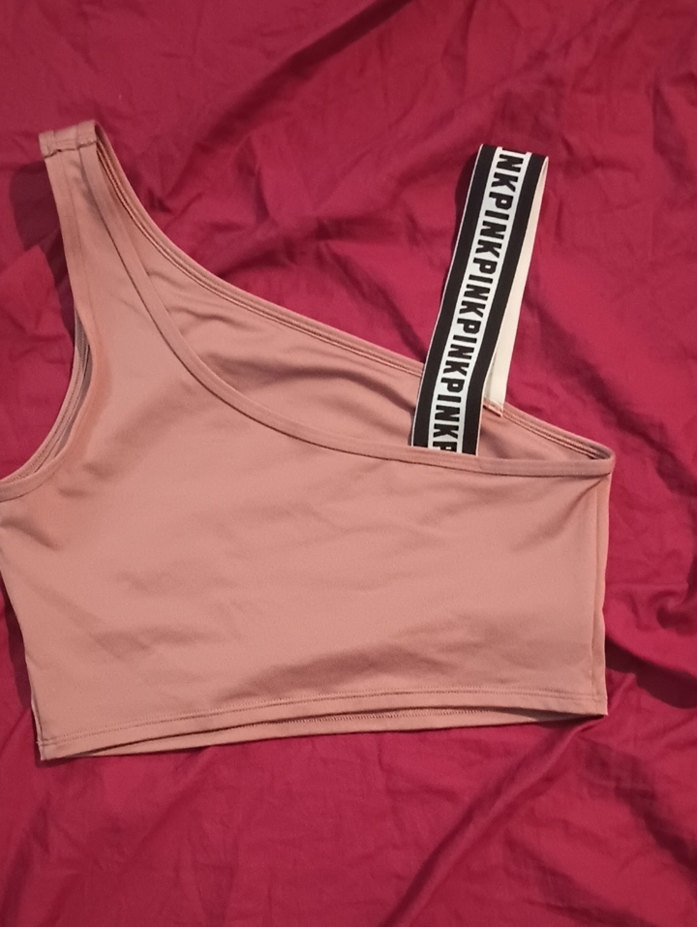 PINK Victoria's Secret Blush One-Shoulder Crop Top Branded Strap Size M Like New